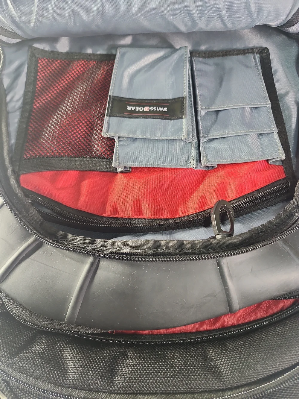 Men's Gray & Black Travel Backpack with Red Accents